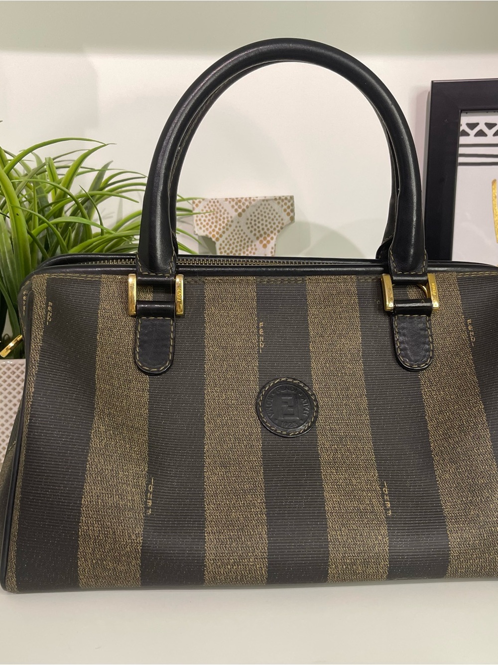 Fendi Pequin Boston Bag